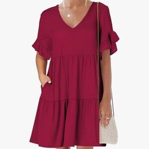 Burgundy V-Neck Dress